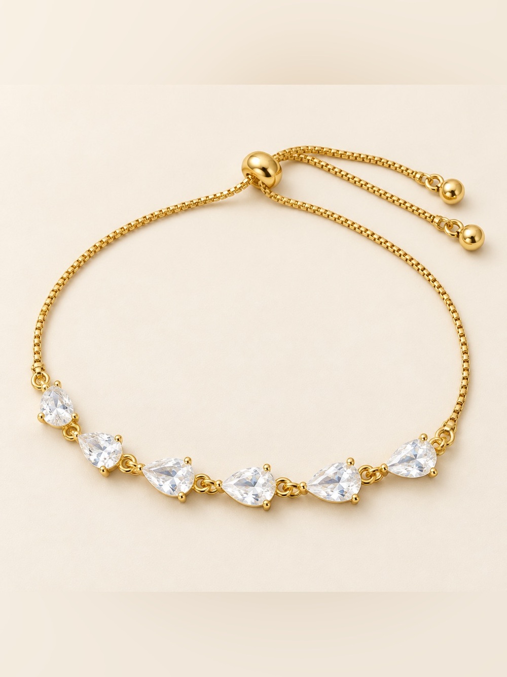 Gold-Tone Teardrop Cubic Zirconia Adjustable Bracelet